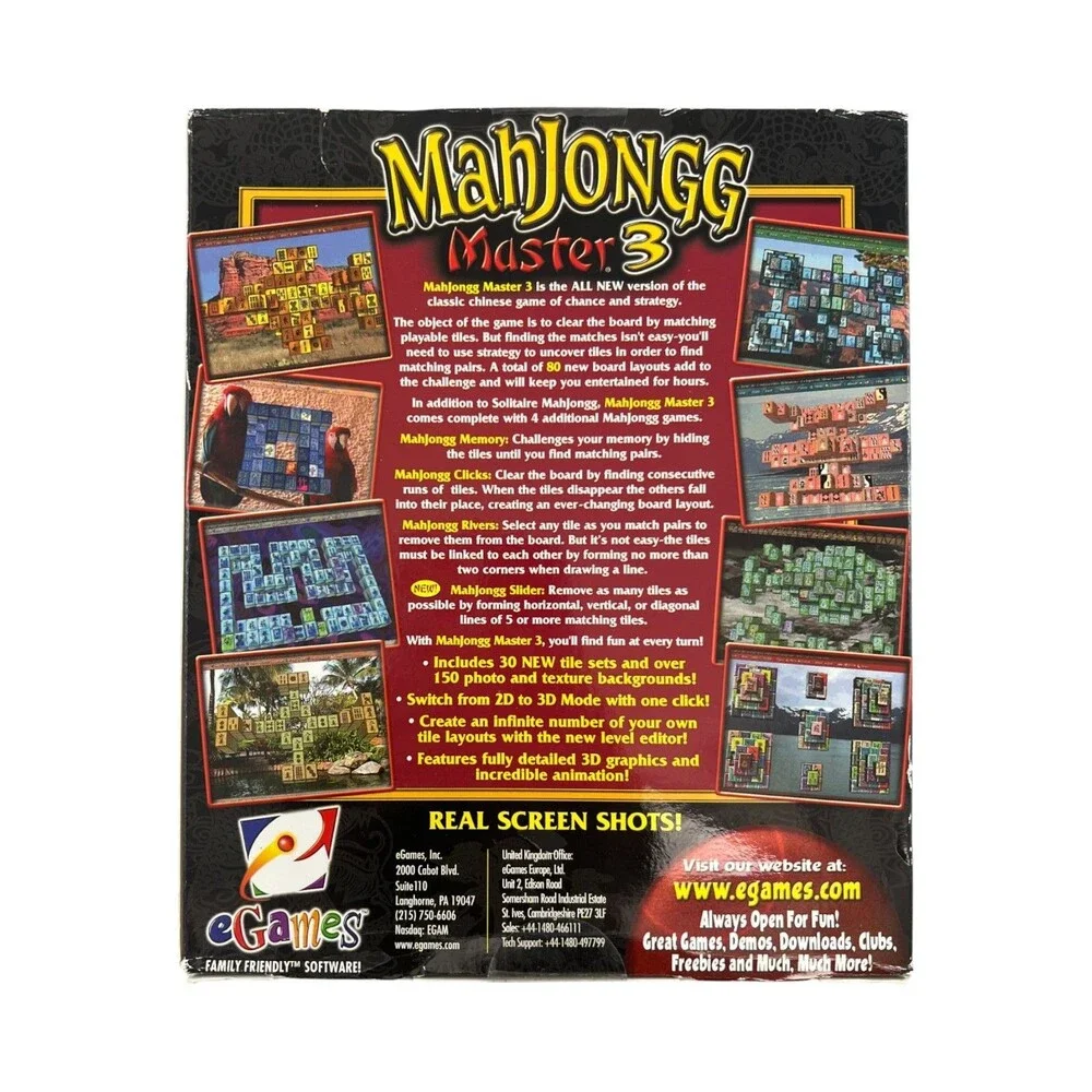Mahjongg Master 3 PC CD-ROM Sealed 2001 eGames 5 Games